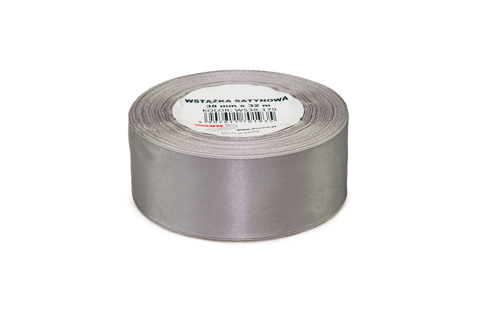 Wstążka satynowa 38mmx32m Srebrny 2 WS38-179 Brewis